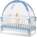 Crib Tent to Keep Baby from Climbing Out - Crib Net to Keep Baby in - Pop Up Breathable Cribs Cover - Canopy with Upgrade Strong Mesh and Durable Zipper (Blue, Lager)