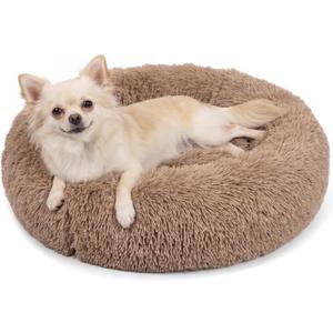 Calming Donut Dogs Beds for Small Dogs Washable,19inch Fluffy Round Puppy Bed for Puppies,Cats & Toy Breeds with Raised Rim,Fits up to 15 lbs Pets,Camel
