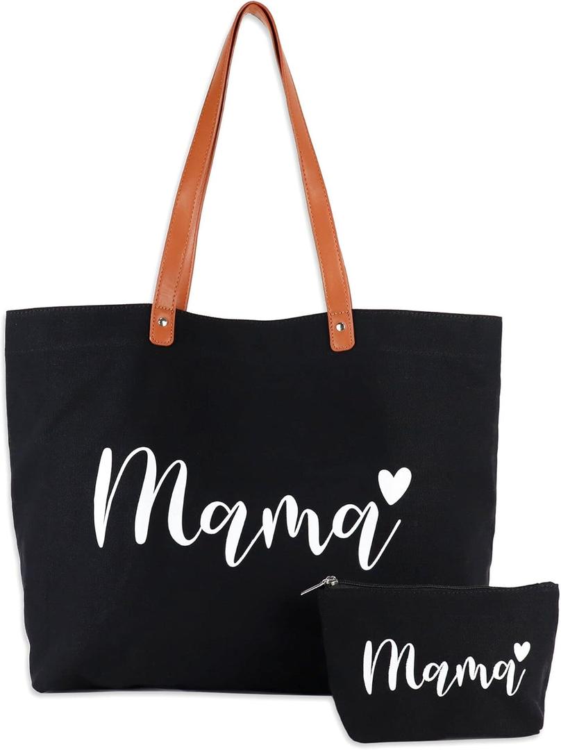 Lamyba New Mom Gifts, Mama Bag Tote with Makeup Bag, Cool Gifts for Mom to be/Expecting Mom/Pregnant Women,Mama-black