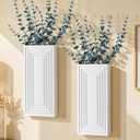Wooden Wall Planter Vase, 2 Pack White Wood Hanging Vases with Fake Eucalyptus for Indoor Modern Boho Farmhouse Wall Art Decor for Home Indoor Kitchen Modern Farmhouse Bathroom