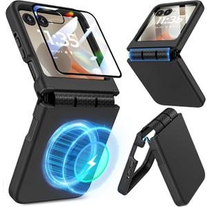 for Motorola Razr 2024/2025 Case, for Moto Razr 2025/2024 Phone Case [Compatible with MagSafe][Screen Protector][Hinge Protection]  Slim Magnetic Cover with Soft TPU & Hard PC, Shockproof - Black