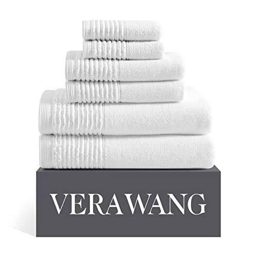 Vera Wang - Bath Towels, 100% Super Soft & Highly Absorbent Cotton Towel Set, Medium Weight Plush Feel, Low Linting & Fade Resistant Bathroom Towels (Sculpted Pleat White, 6 Piece)