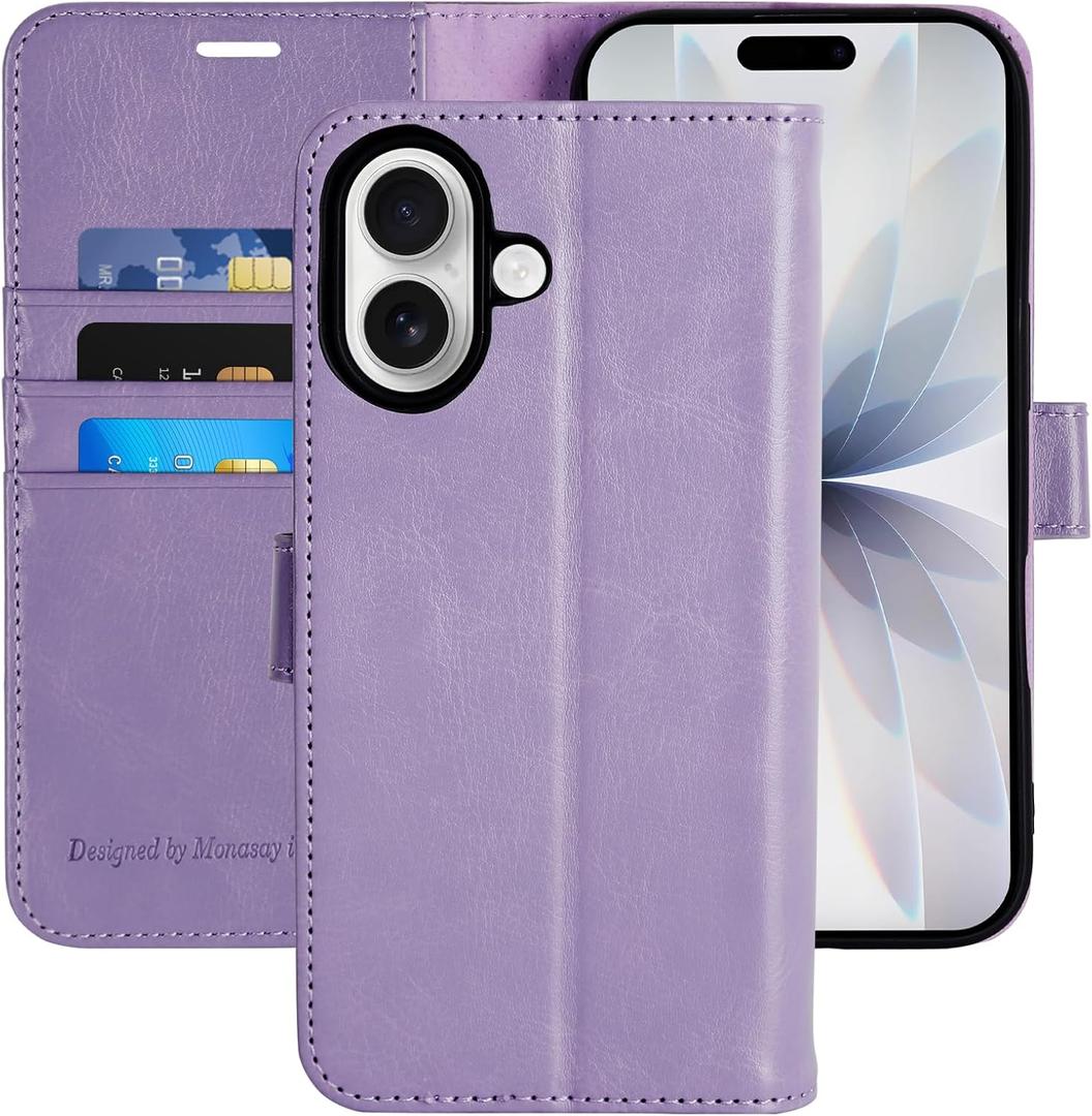 MONASAY Wallet Case for iPhone 17 6.3 inch,Magnetic Flip Cover with Card Holder Slots and Kickstand RFID Blocking Shockproof PU Leather Folio Compatible with iPhone 17 Phone Case, Lavenders