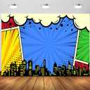 BELECO 7x5ft Fabric Super City Backdrop for Superhero Photoshoot Comic Urban Skyline City Boom Super City Background for Superhero Party Decorations Baby Shower Birthday Photoshoot Studio Props (N5-a50274)