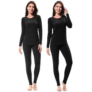 URATOT 2 Sets Women’s Thermal Underwear Set Fleece Lined Thermal Underwear Soft Long Johns Top Bottom Set for Women Cold Winter Black, XXL
