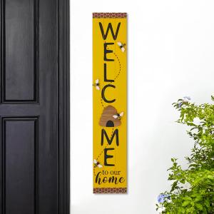 Glitzhome 42" H Welcome Sign for Front Porch, Rustic Solid Wood Welcome Porch Sign with Bee Vertical Standing or Hanging Signs for Porch Door Home Yard Indoor Decor ("Welcome" With Bee)