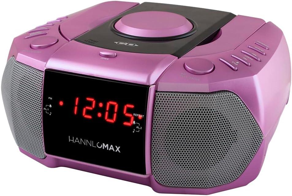 HANNLOMAX HX-334CD CD Player with PLL AM/FM Radio, Digital Clock with Dual Alarm, Red LED Display, Aux-in, AC Operation only. (Purple)