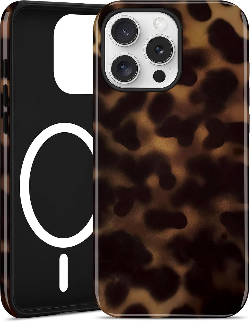 Jusy Compatible with MagSafe Brown Tortoise Shell Print Phone Case for iPhone 16 Pro, Amber Trendy Luxury Magnetic Soft TPU and Hard PC Protective Phone Cover for Women Girls - Tortoise Shell