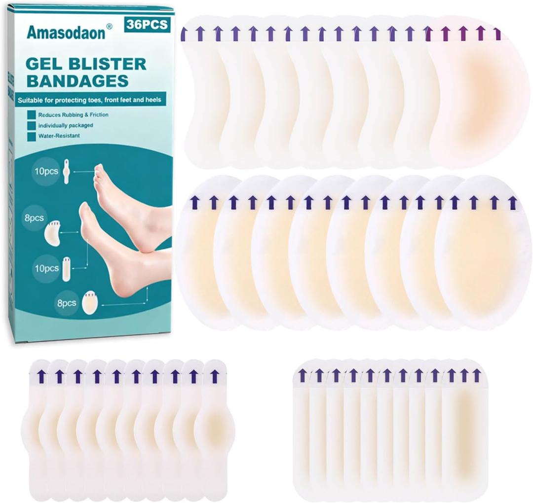 Foot Band-Aid, Hydrocolloid Gel Blister Bandages for Feet, Waterproof Blister Pads Cushions for Heel, Toe & Foot Prevention & Recovery, Foot Anti-Friction Pain Relief Blister Pad (36PCS)
