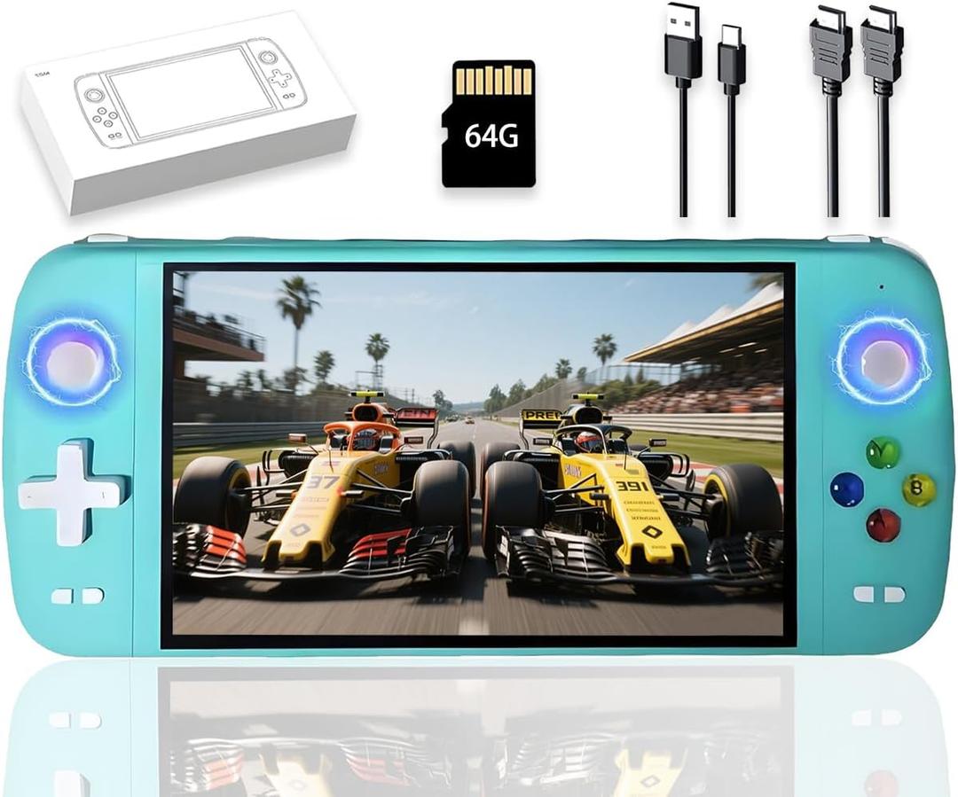 New M27 Retro Handheld Game Console,7-inch IPS Screen Portable Android Gaming Handheld,Built-in 64G with 20000 Games,Linux System,Portable Pocket Mini Arcade (Green,64g)