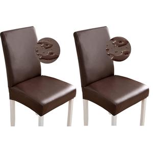 Shukii Stretch Dining Chair Covers Waterproof PU Leather Chair Slipcovers Chair Protector Cover Universal Chair Covers for Dining Room Kitchen Hotel (Set of 2, Coffee)