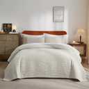 Velvet Quilt Bedspread, Ultra Soft Bedding Sets, Lightweight Quilted Velvet Comforter Set with 1 Quilt & 2 Pillow Shams (Off-White, King/Cal.King, Wave Pattern)