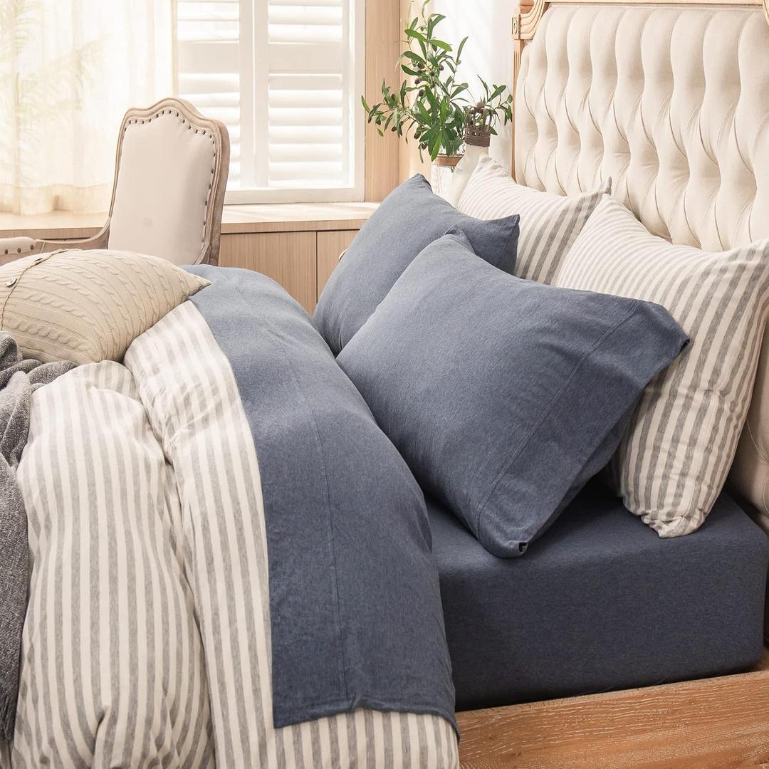 PURE ERA Jersey Knit Sheet Set Heather Navy Blue Queen
100% Cotton, 4 Piece Set, T Shirt Soft, Deep Pocket, Fits Mattresses Up to 20" Deep, All Around Elastic, Modern and Casual