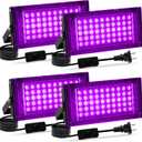 4 Pack 50W Black Light, LED Blacklight Flood Light with US Plug and Switch, Black Lights for Glow Party, Halloween, Body Painting, Birthday Party, Fluorescent Painting and Fluorescent Tapestry