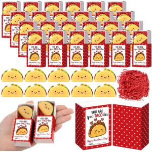 Wettarn 24 Sets Valentines Gifts Taco Stress Balls with Happy Valentine's Day Boxes Bulk Party Favors for Coworkers Students Office Classroom Funny Relief Toys Exchange Gifts Basket Stuffers