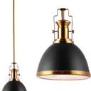 JONATHAN Y 10" Black/Brass Gold Modern Industrial Iron LED Dome Pendant Light, Adjustable Hanging Fixture for Kitchen Island or Entryway, Black Metal Shade, LED Bulb Included JYL9535A
