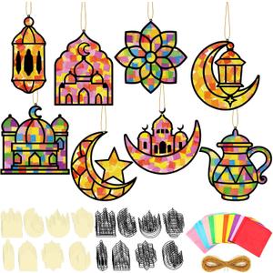 DoubleFill 48 Pcs 36 Sets Suncatchers Crafts Kit DIY Tissue Paper Suncatchers Craft Kit DIY Ornaments for Window Art (Ramadan)