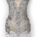 Labellezalay Full Front and Back Bodice Rhinestone Applique Patch,New Large Size 33.4" * 15.7" Decorate Appliques, Gold Silver Rose Gold Shine DIY Dress Applique Patch by Piece (YM2101-1Silver)