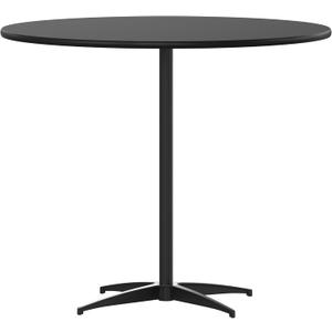 Flash Furniture Lars Black 36'' Round Wood Cocktail Table with 30'' and 42'' Columns