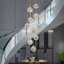 10-Light LED Staircase Chandelier Crystal Ceiling Lights Large Chandeliers for High Ceilings, Entryway Modern Lighting Fixture Villas and Stairs, Adjustable Length 16" W x79 H50W -Grey