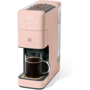 Beautiful Perfect Grind - Cafetera programable de una sola porcin con pantalla activada por tacto, molinillo de rebabas programable e integrado, depsito de agua de 64 onzas (rosa)
