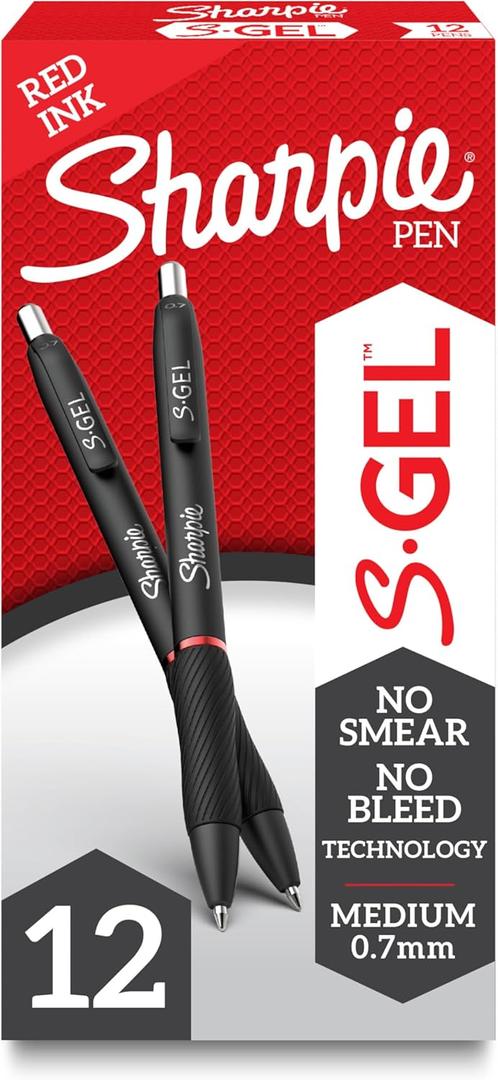 Sharpie S-Gel Gel Pens Medium Point (0.7mm) Red Ink Gel Pen 12 Count