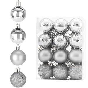 Diahom Christmas Ball 24ct 1.57 Inches Silver Mini Xmas Hanging Ornaments for Trees Wreath Garland Wedding Party Home Office Shop Decorations