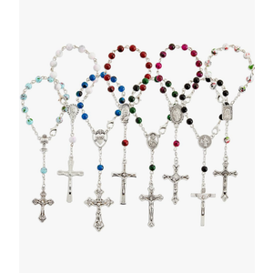 Juvale 24 Pack Small Catholic Rosary Bracelet for Women and Men - Prayer Beads for Baptism Christening, Prayer Room, Altar, (8 Colors & Crucifix Designs) - Rosary Beads Bracelet