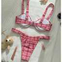 RoseSeek Women's 2 Piece Bikini Sets Plaid Swimsuits Thong Bikini Sets Preppy Beachwear Bathing Suit Burgundy Medium (Pink, M)