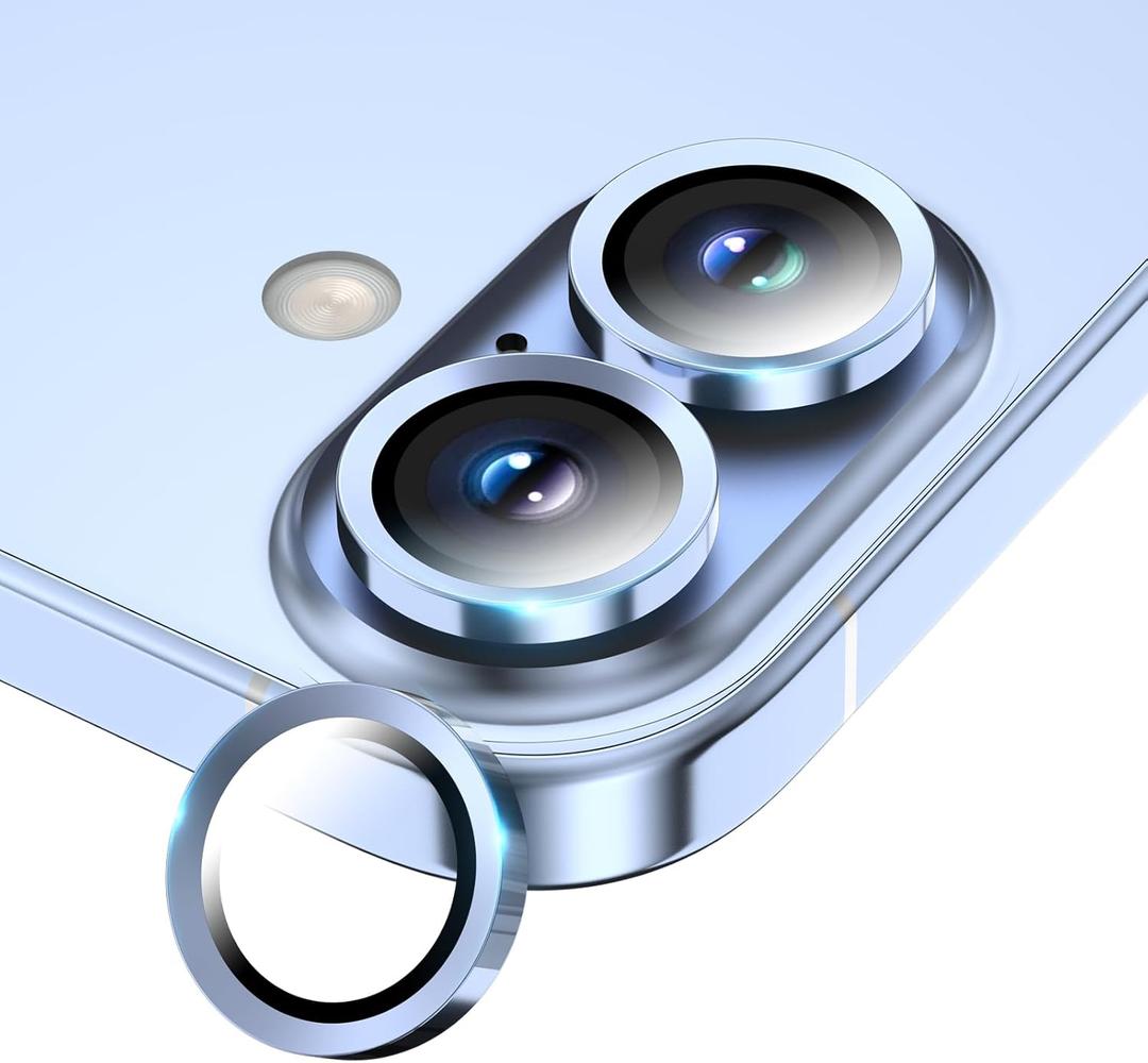 Camera Lens Protector for iPhone 17/16/16 Plus, Tempered Glass Metal Individual Camera Cover Screen[Anti-drop] Case Friendly- Mist Blue