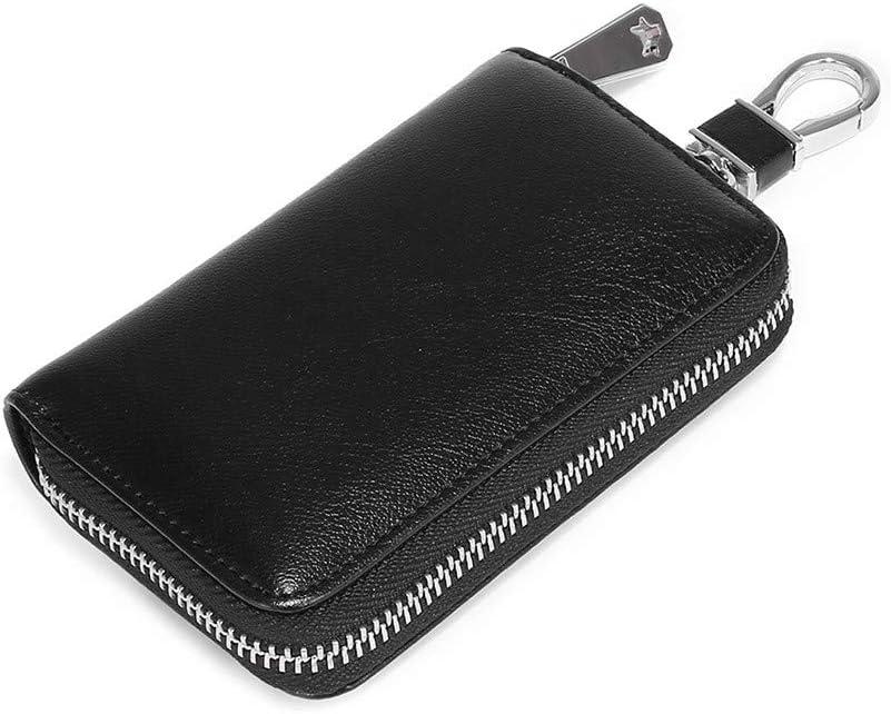 Genuine Leather Key Holder Bag with 2 Card Slot & 6 Hooks & 1 Access Card,Key Case Car Key Holder Wallet for Men Women (Black Plus)