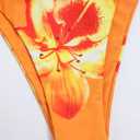 ZAFUL Women's 3 Piece Floral Swimsuit Draped Neck Halter Bikini Tie Side Bathing Suit with Sheer Cover Up Skirt (Orange, L)