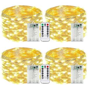4-Pack Fairy Lights Battery Operated with Remote & Timer & 8 Modes, Waterproof 16 FT 50 LED String Lights Outdoor Indoor, Battery Twinkle Lights for Christmas Bedroom Centerpiece Décor (Warm White)