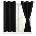 Hiasan Blackout Curtains for Bedroom - Light Blocking & Noise Reducing Window Curtains for Living Room, 2 Drape Panels Sewn with Tiebacks, Black, 38 x 54 Inch