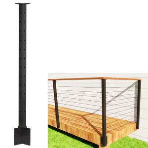 Cable Railing Corner Post Fascia Mount-Stainless Steel Square Weldless 42"x2"x2" Pre-drilled Side Mount Metal Post for Wood Deck, Black 1pcs