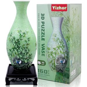 3D Puzzle Vase for Adults, 160-Piece Unique Curved Plastic Flower Vase,House Warming Gift for Flower Arrangements and Home Decor, for Mom (Bamboo)