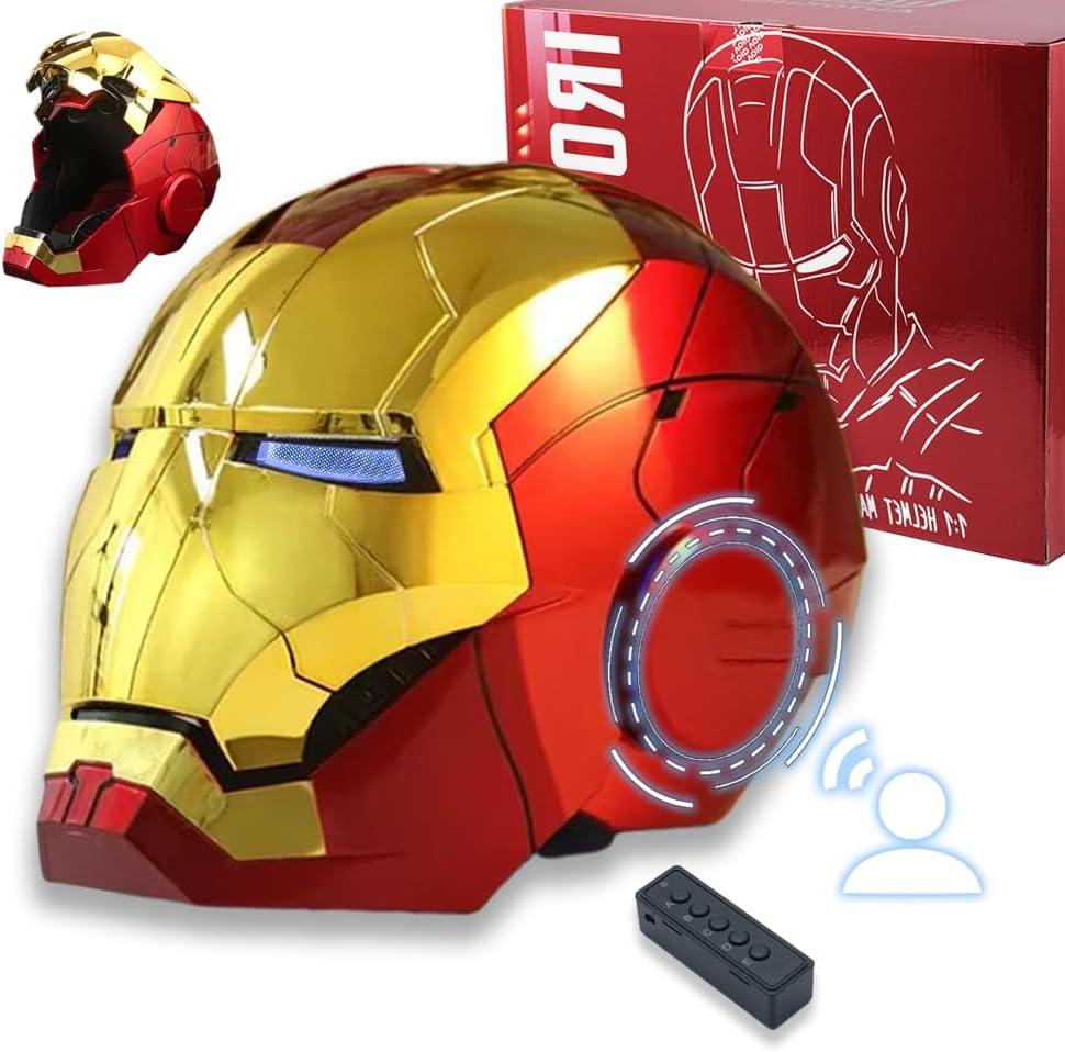 Electronic MarK 5 Helmet Gold Voice Control/Sensing/Remote Control Open/Close with Sounds & LED Eyes Light Up Super Hero Movie 1:1 model Prop.