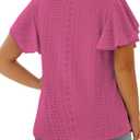 VISLILY Womens-Plus-Size-Summer-Tops Ruffle Short Sleeve T Shirts Crewneck Eyelet Tunics Casual Loose Tee (Pink, XXXL)