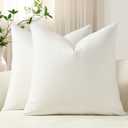 DEZENE Throw Pillow Covers 16x16 Ivory White: Pack of 2 Cozy Soft Velvet Square Modern Luxury Decorative Throw Pillow Cases for Sofa Couch Living Room Bed Home Decor