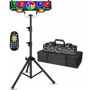 DJ Light with Stand,7IN1 DJ Disco Party Light with Stand&Carry Bag RGB Par Lights,Rotating Ball,Strobe,UV Lighting by DMX Sound Activated Remote Control for Parties Gig Bar Stage