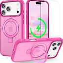 BAISRKE Compatible with iPhone 17 Pro Case with Invisible Magnetic O-Ring Stand Military-Grade Translucent Case for iPhone 17 Pro 6.3" [Compatible with Mag-Safe][Glass Screen Protector],Rose Red