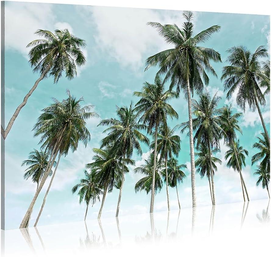 WALLSUP DECOR Palm trees canvas painting wall art coastal tropical trees coconut trees beach canvas wall art for living room kitchen office hallway (45"x30")