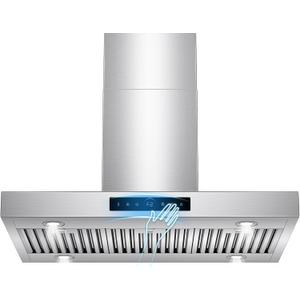 36 inch Island Range Hood Ceiling Mount 1200 CFM with 4-Speed Gesture Sensing & Touch Control, Ducted/Ductless Stainless Steel Kitchen Stove Vent Hoods with 4 LED Lights, Timer,Dishwasher-Safe Filters