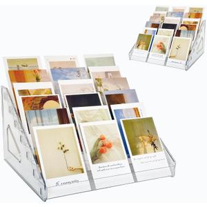 2 Pack 7-Tier Acrylic Card Display Stand, Versatile Sticker Display Rack Holder for Greeting Card Business Brochure Postcard Portable Card Display Shelf for Vendors Craft Trade Shows