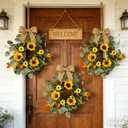 6 Pcs Summer Sunflower Mini Hanging Wreaths for Cabinets Artificial Small Candle Ring Wreaths with Daisy Flower and Eucalyptus Leaves for Home Kitchen Front Door Window Farmhouse Porch Wall Decor