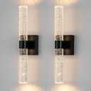 DORESshop Modern Wall Sconces Set of Two, 3CCT Crystal Bathroom Sconces Wall Light, Black Vanity Light Fixture, Sconce Wall Decor Set of 2, Wall Lights for Bedroom, Living Room, Hallway 18in
