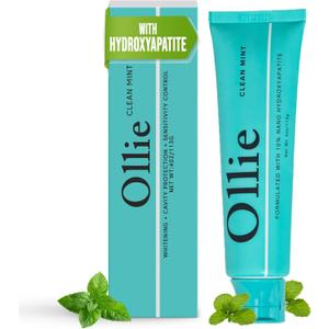 Ollie Fluoride Free 10% Nano Hydroxyapatite Toothpaste for Remineralizing Enamel, Sensitive Teeth & Whitening, Clean Mint 4oz (Pack of 1)