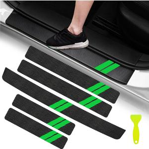 YOSRTER 5PCS Door Sill Guard Decoration Stickers for Dodge Charger Challenger Durango Journey Universal Fit to All Dodge Cars Fiber Leather Door Sill ProtectorGreen Trim