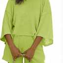 Tankaneo Womens Short Sets 2 Piece Outfits 3/4 Sleeve Tops and Elastic Waist Shorts Lounge Set Casual Loungewear (Green) XX-Large
