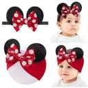 choicbaby Baby Girl Headbands Mouse Ears Headwrap with Sequin Polka Dot Bow Soft Stretchy Nylon Hair Bands for Newborn Infant Baby Toddler Girls- Pack of 2